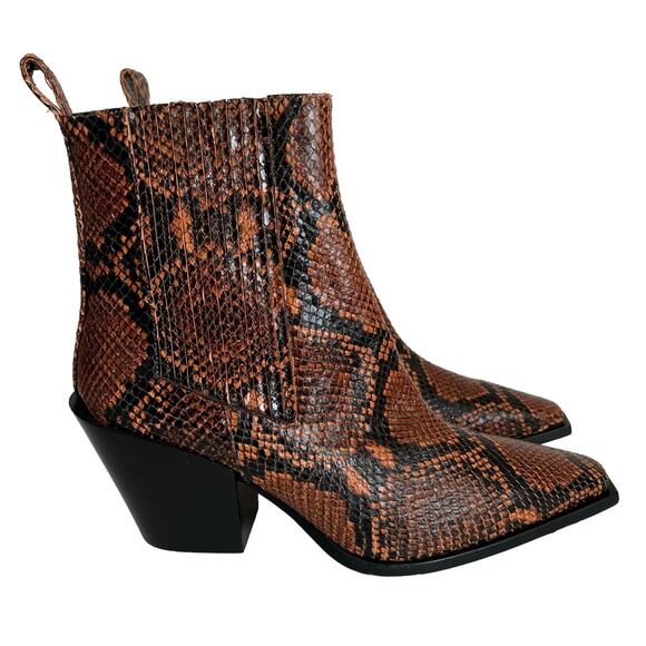 Aeyde Shoes - Aeyde Leather Snake Print Western Ankle Boots Size 39 EU